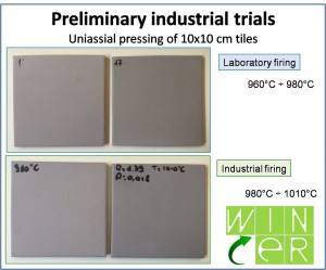 10cm x 10cm tiles obtained from preliminary industrial tests at month 6